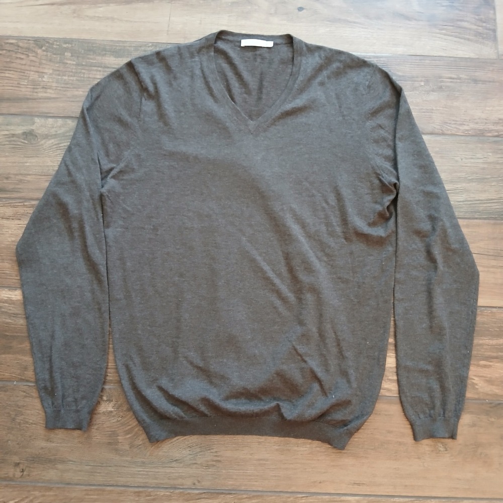 Suitsupply Sweater Mens Large Brown Cotton Cashmere V Neck Casual Lightweight‎